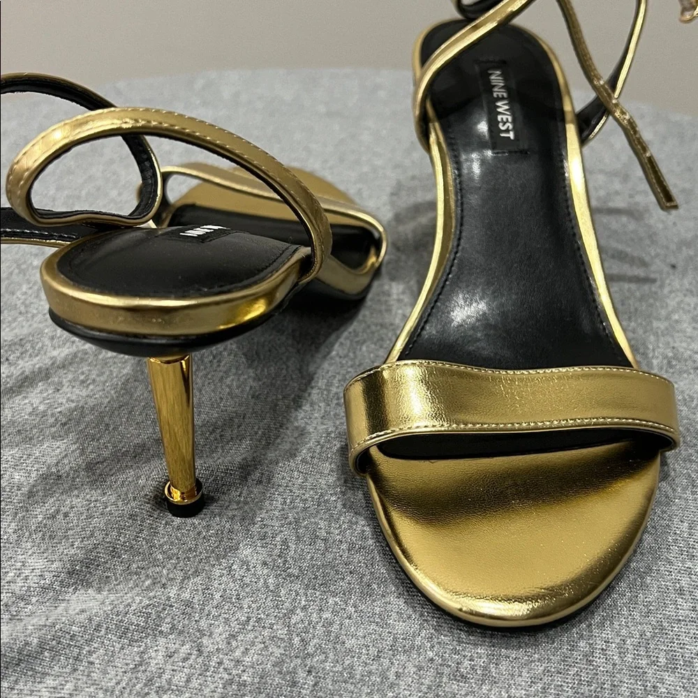 Nine West Metallic Gold Strappy Heels - Picture 2 of 4
